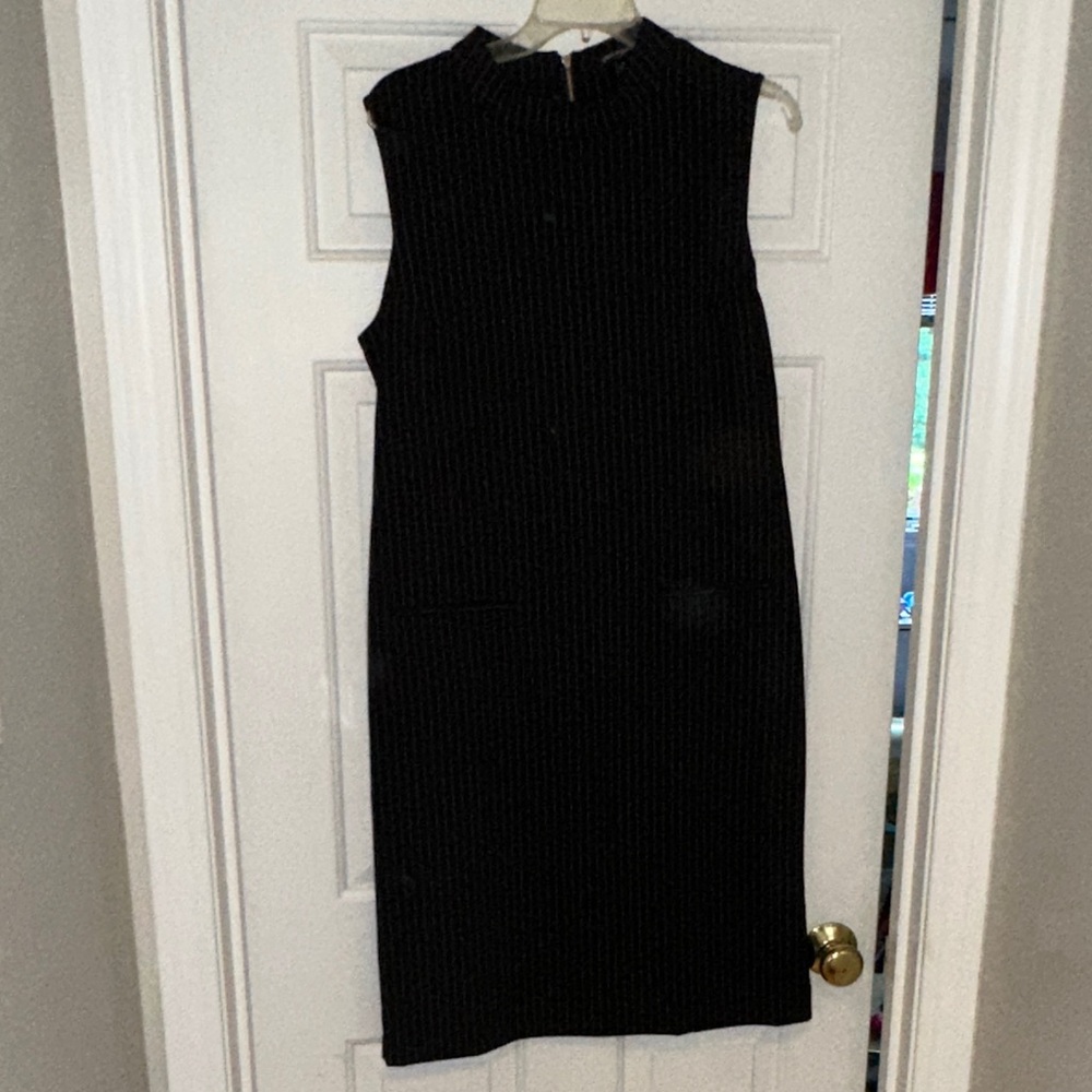 Sharagano Black Pinstripe Midi Dress